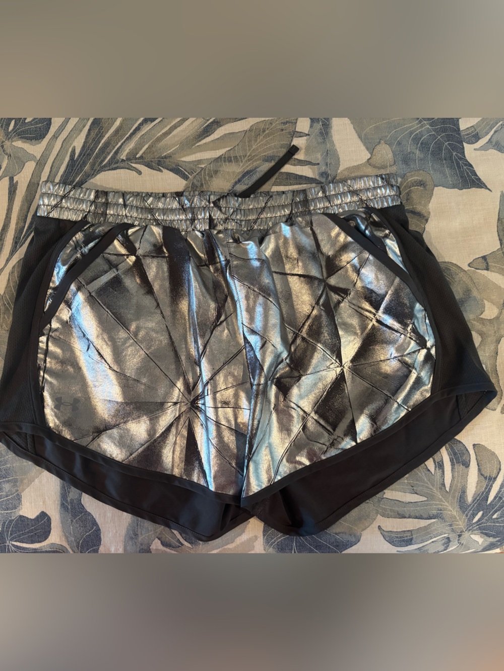 Under Armour Silver Metallic Running Short with Black Trim